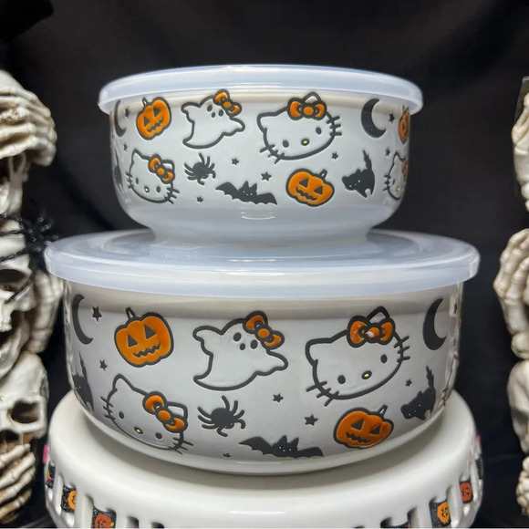 Sanrio Hello Kitty Halloween Black Cat & Pumpkin Ceramic Food Storage Containers - Picture 4 of 12